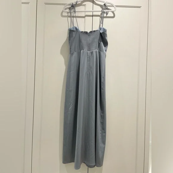 Elegant Light Blue Satin Slip Dress - Picture 9 of 11